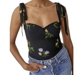 Reformation Blanca Smocked Tie Shoulder Tank in Night Bloom